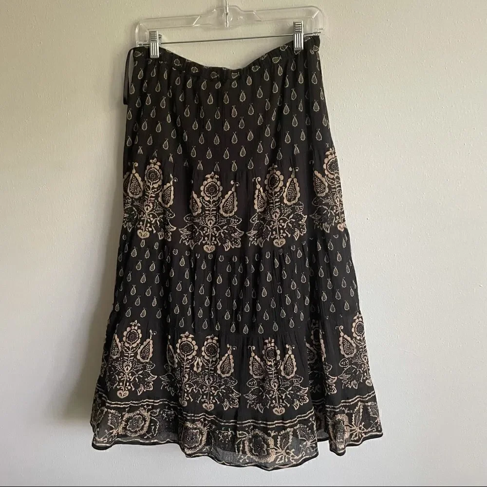 Lauren Ralph Lauren Floral Maxi Fare Skirt Paisley Elastic Waist Cotton Sz.MP